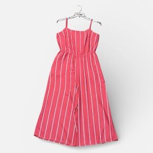 Gap Linen Blend Wide Leg Cropped Romper in Mineral Red White Stripe Sz L